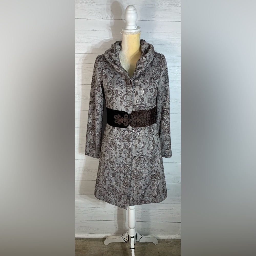 Nelli by Janice Jaraicie~Women Brown & Ivory Floral Fully Lined Button-Up Coat M